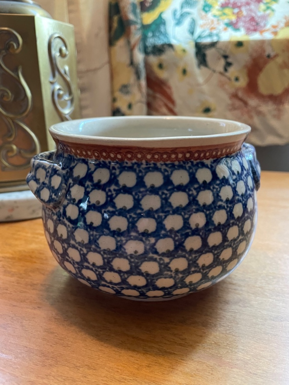Boleslawiec Polish Pottery Ceramic Soup Bowl Pecock’s Eye Pattern Blue White